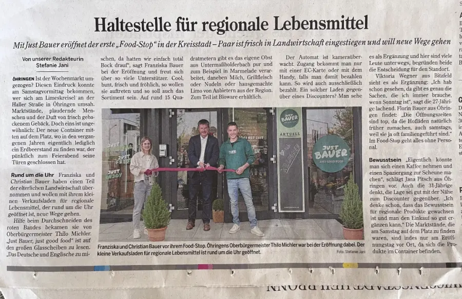 Zeitungsbericht über die Eröffnung: Haltestelle für regionale Lebensmittel